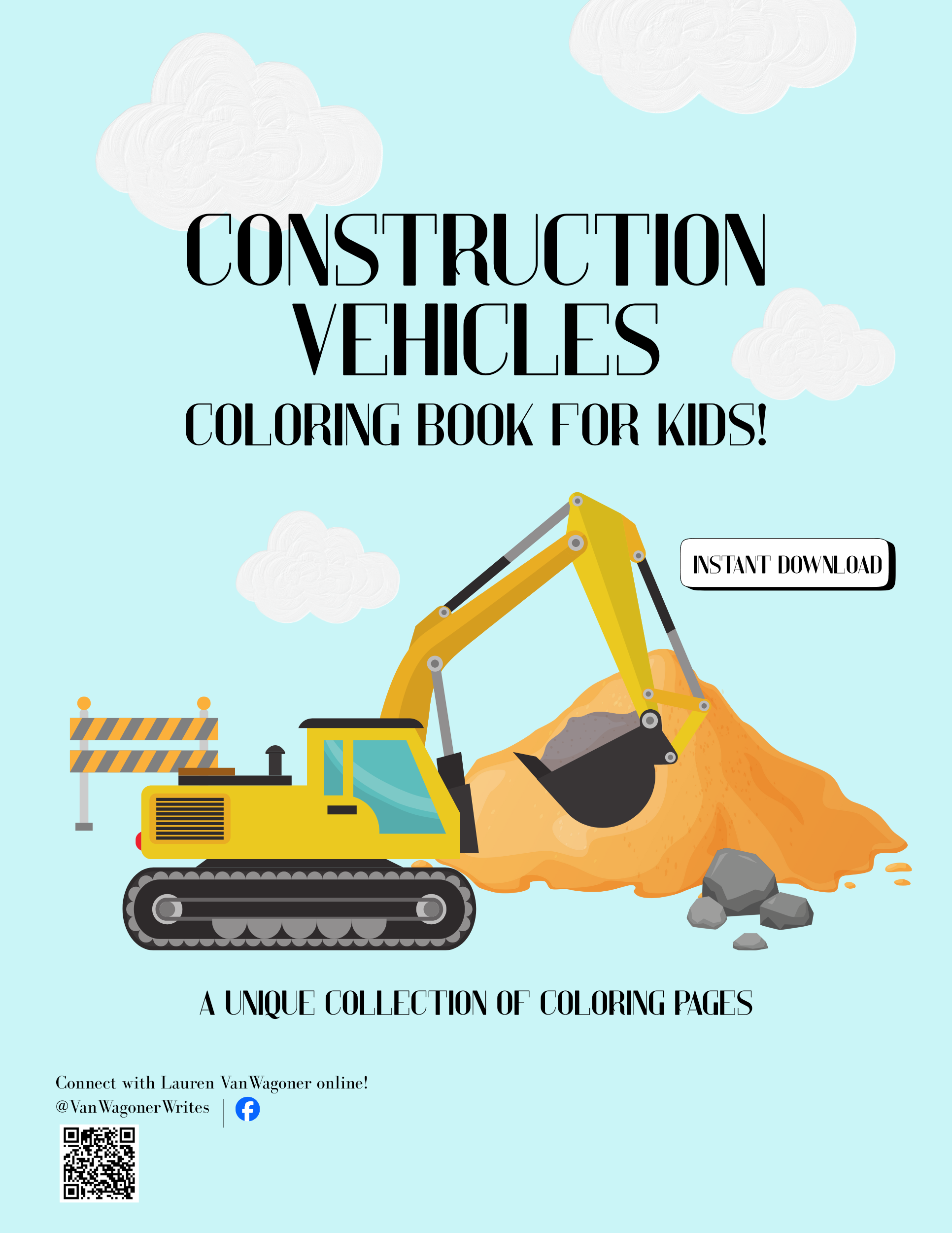 Construction Vehicles Coloring Book (Printable PDF)